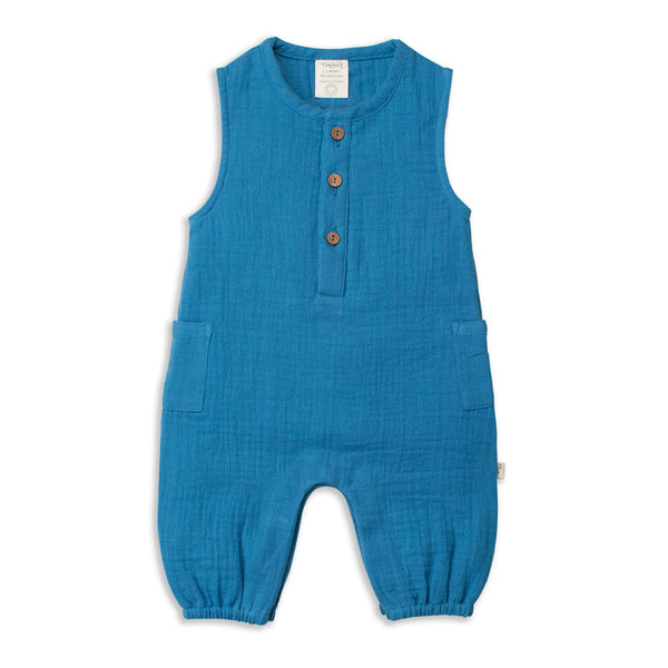 Tiny twig crinkle playsuit faience in blue