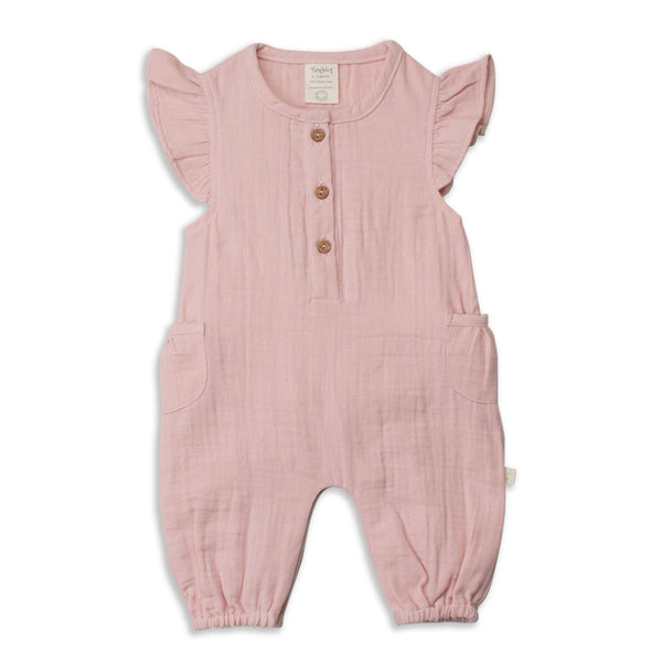 Tiny twig crinkle playsuit with cap sleeve in pink