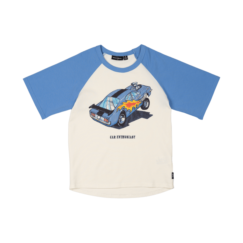 Rock your baby car enthusiast T-Shirt in cream and blue