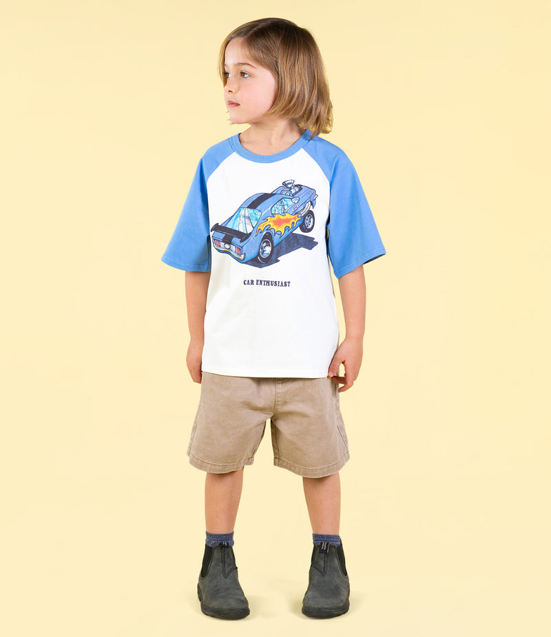 Rock your baby car enthusiast T-Shirt in cream and blue