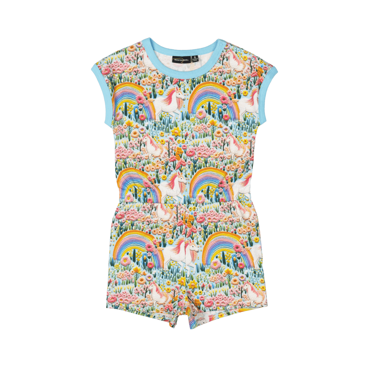 Rock Your Baby Embroidered Unicorns Romper in Blue