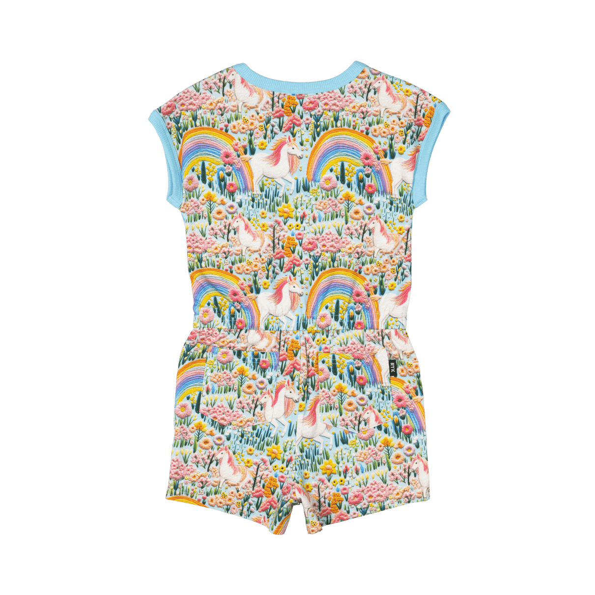 Rock Your Baby Embroidered Unicorns Romper in Blue