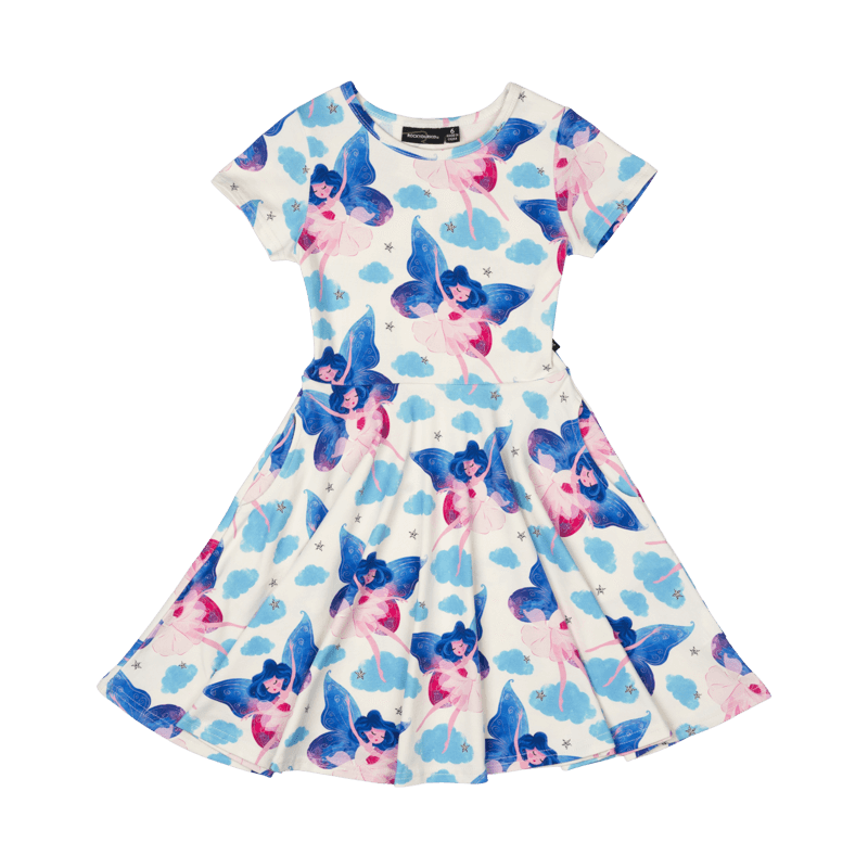 Rock Your Baby Fairy Girls Waisted Dress in Blue Multi