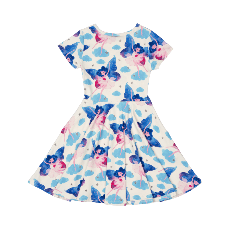 Rock Your Baby Fairy Girls Waisted Dress in Blue Multi