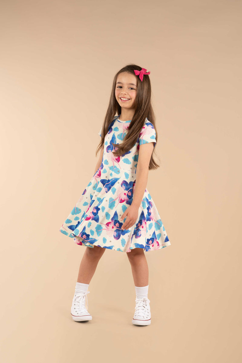 Rock Your Baby Fairy Girls Waisted Dress in Blue Multi