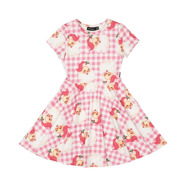 Rock your baby santa gingham waisted dress in multi colours