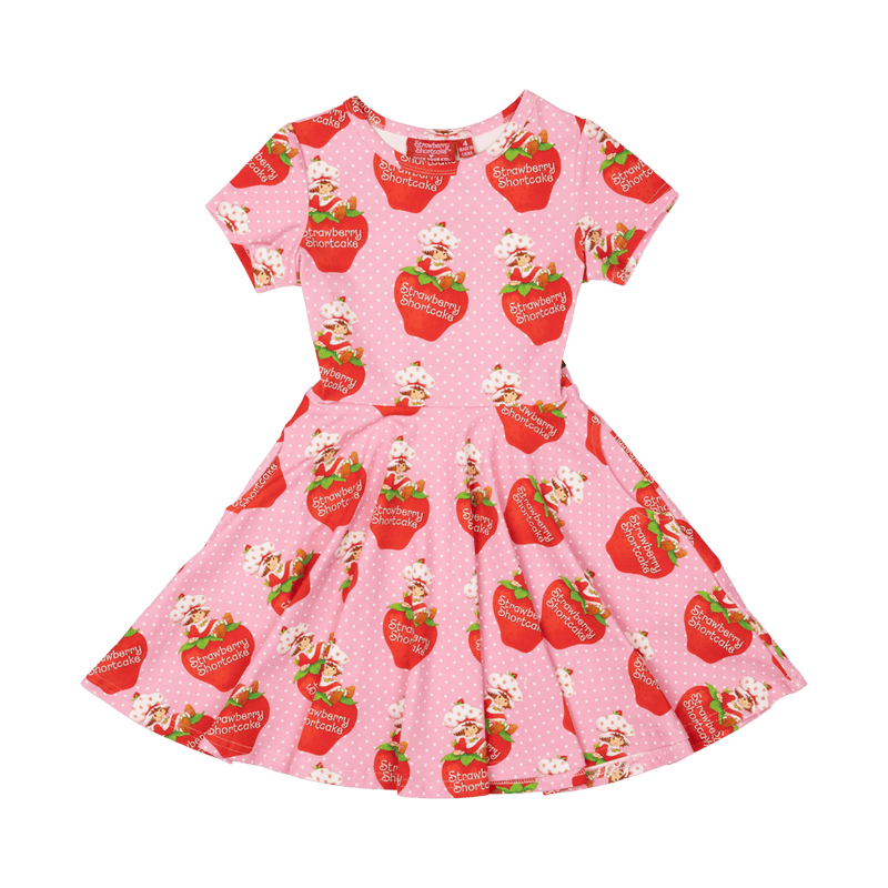 Rock Your Baby strawberry delight SS waisted dress in Pink