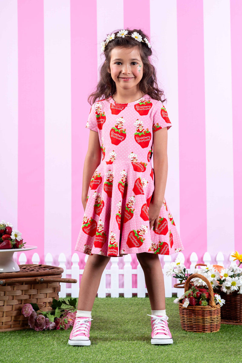 Rock Your Baby strawberry delight SS waisted dress in Pink