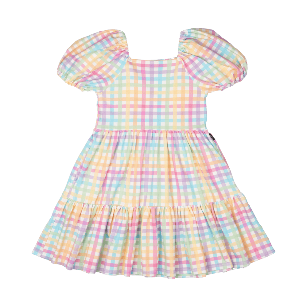 Rock your baby rainbow plaid dress in multi colours