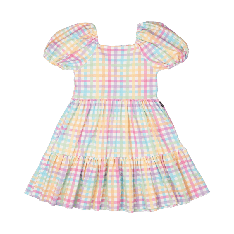 Rock your baby rainbow plaid dress in multi colours