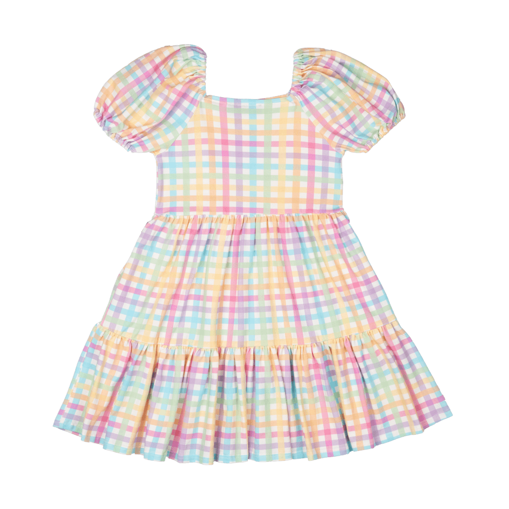 Rock your baby rainbow plaid dress in multi colours