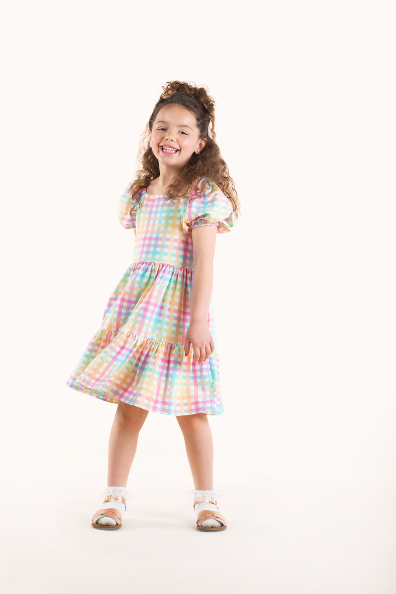 Rock your baby rainbow plaid dress in multi colours