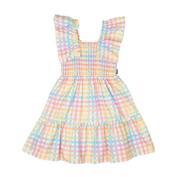 Rock your baby rainbow plaid dress in multi colours