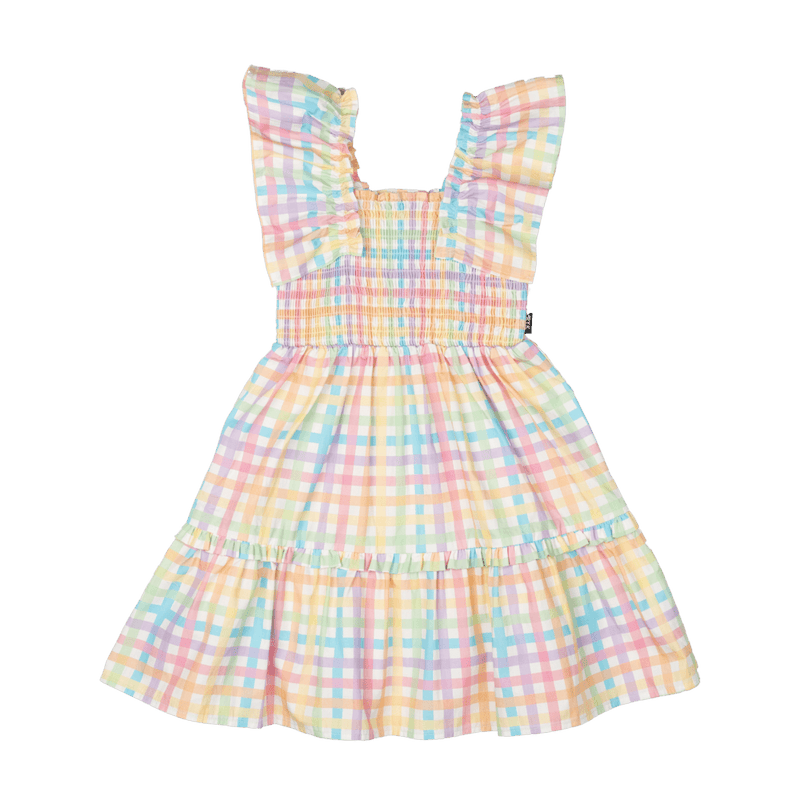 Rock your baby rainbow plaid dress in multi colours