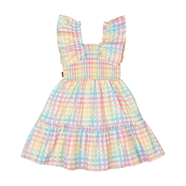 Rock your baby rainbow plaid dress in multi colours