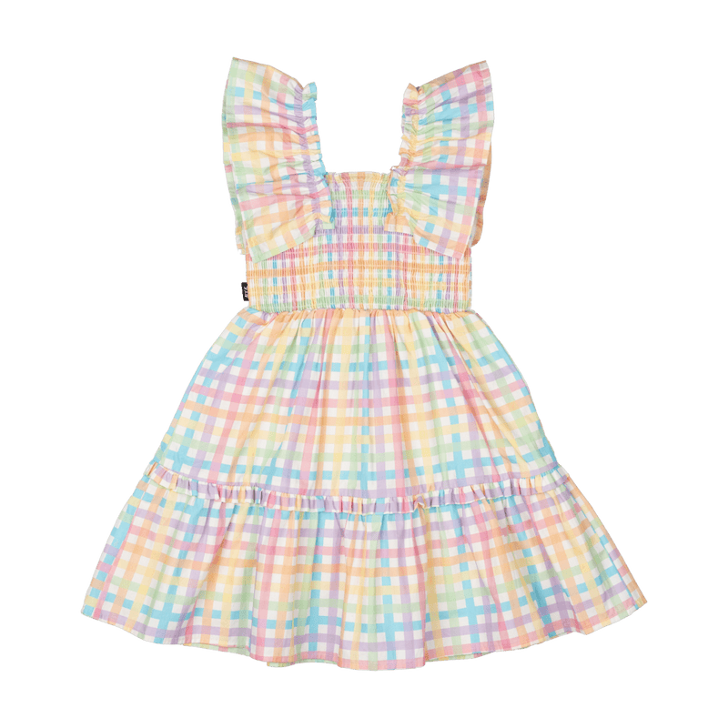 Rock your baby rainbow plaid dress in multi colours