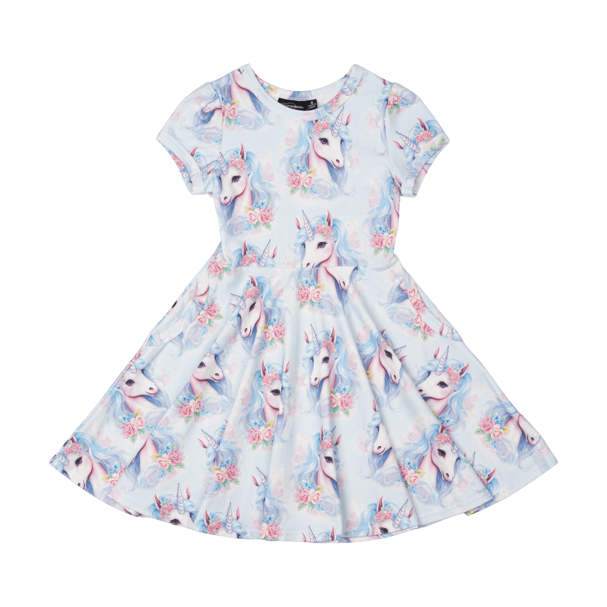 Rock Your Baby Blue Unicorn Waisted Dress Blue in Multi