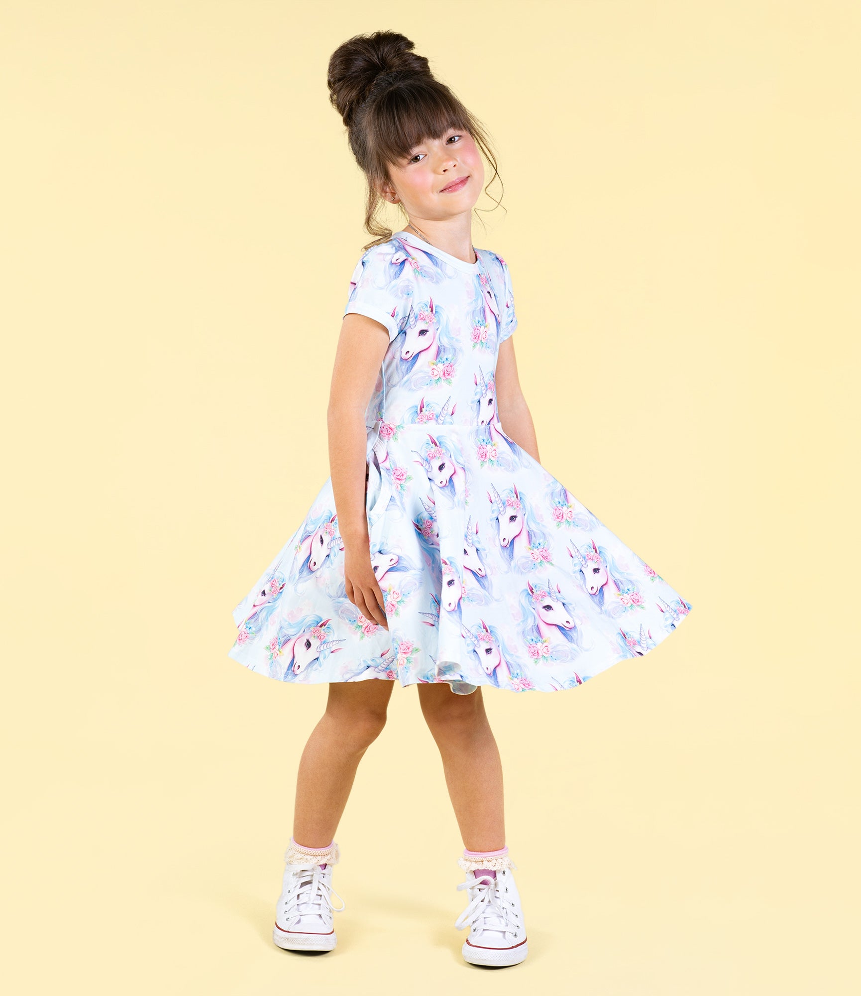Rock Your Baby Blue Unicorn Waisted Dress Blue in Multi