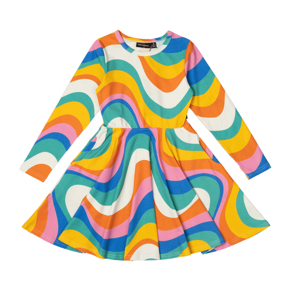 Rock Your Baby into the groove LS Waisted Dress in rainbow