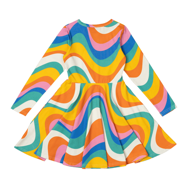 Rock Your Baby into the groove LS Waisted Dress in rainbow