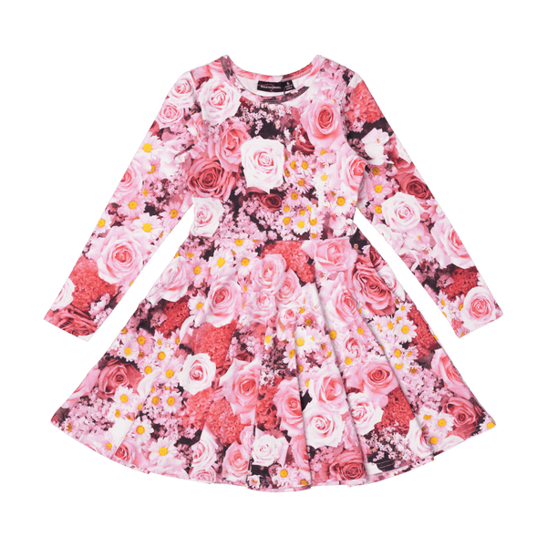 Rock Your Baby rose garden LS Waisted Dress in pink floral