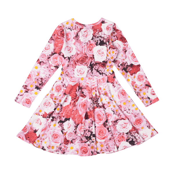 Rock Your Baby rose garden LS Waisted Dress in pink floral