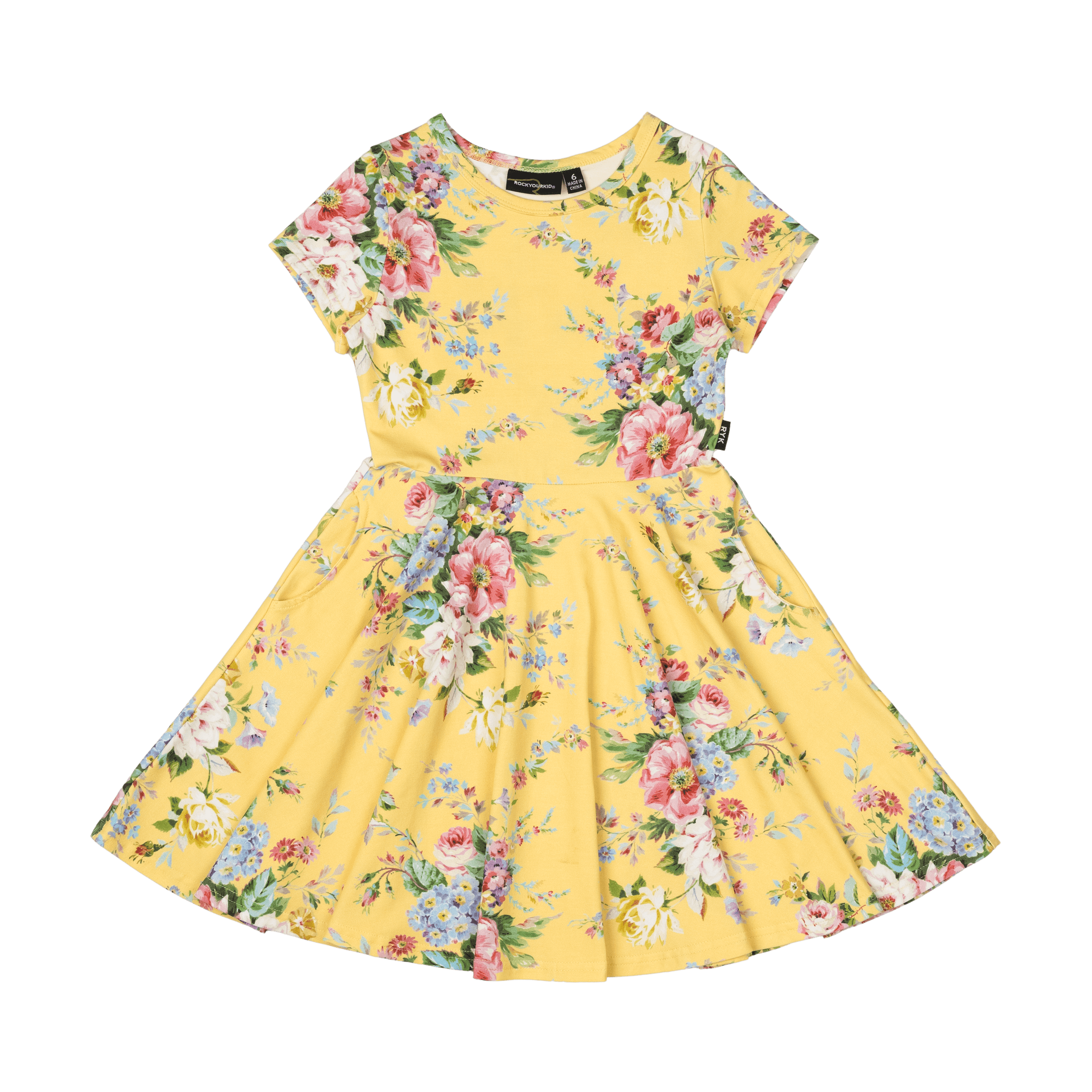 Rock Your Baby Beatrice Waisted Dress Yellow in Multi