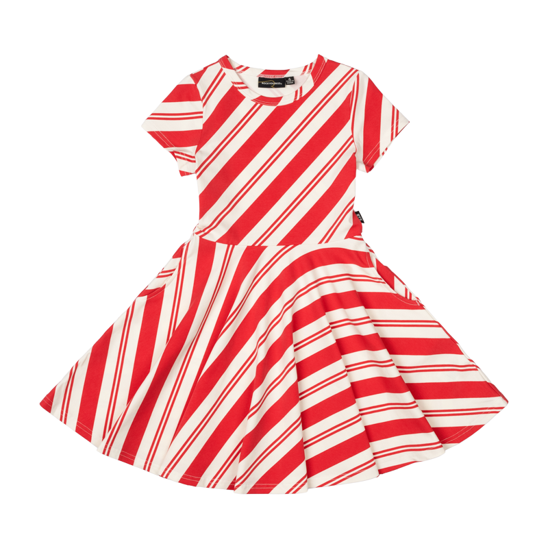 Rock Your Baby Candy Cane Stripe Waisted Dress Red in Red & Cream