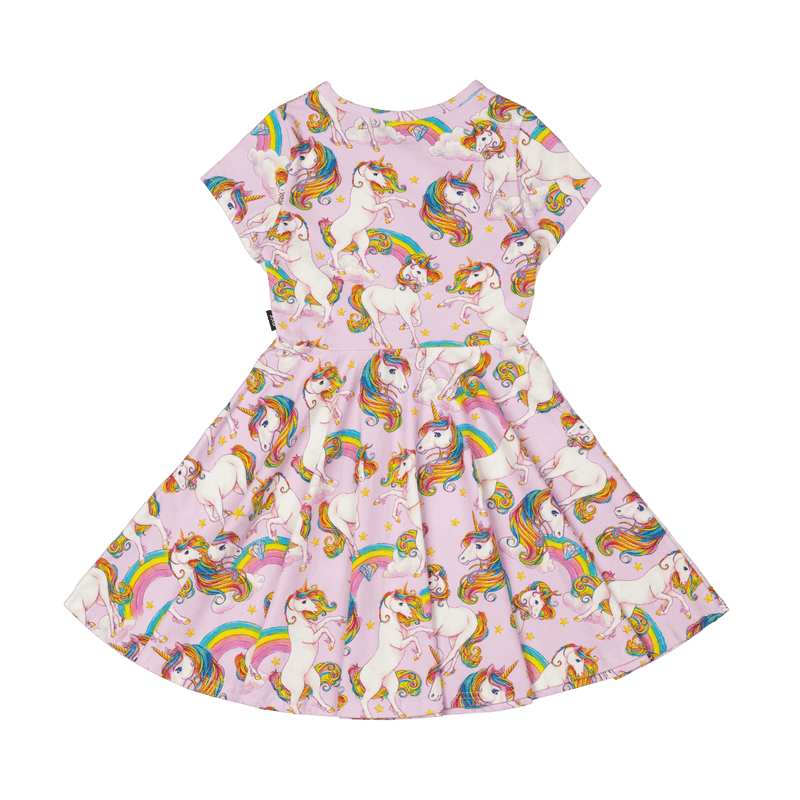 Rock Your Baby Unicorn Rainbow Waisted Dress in Pink
