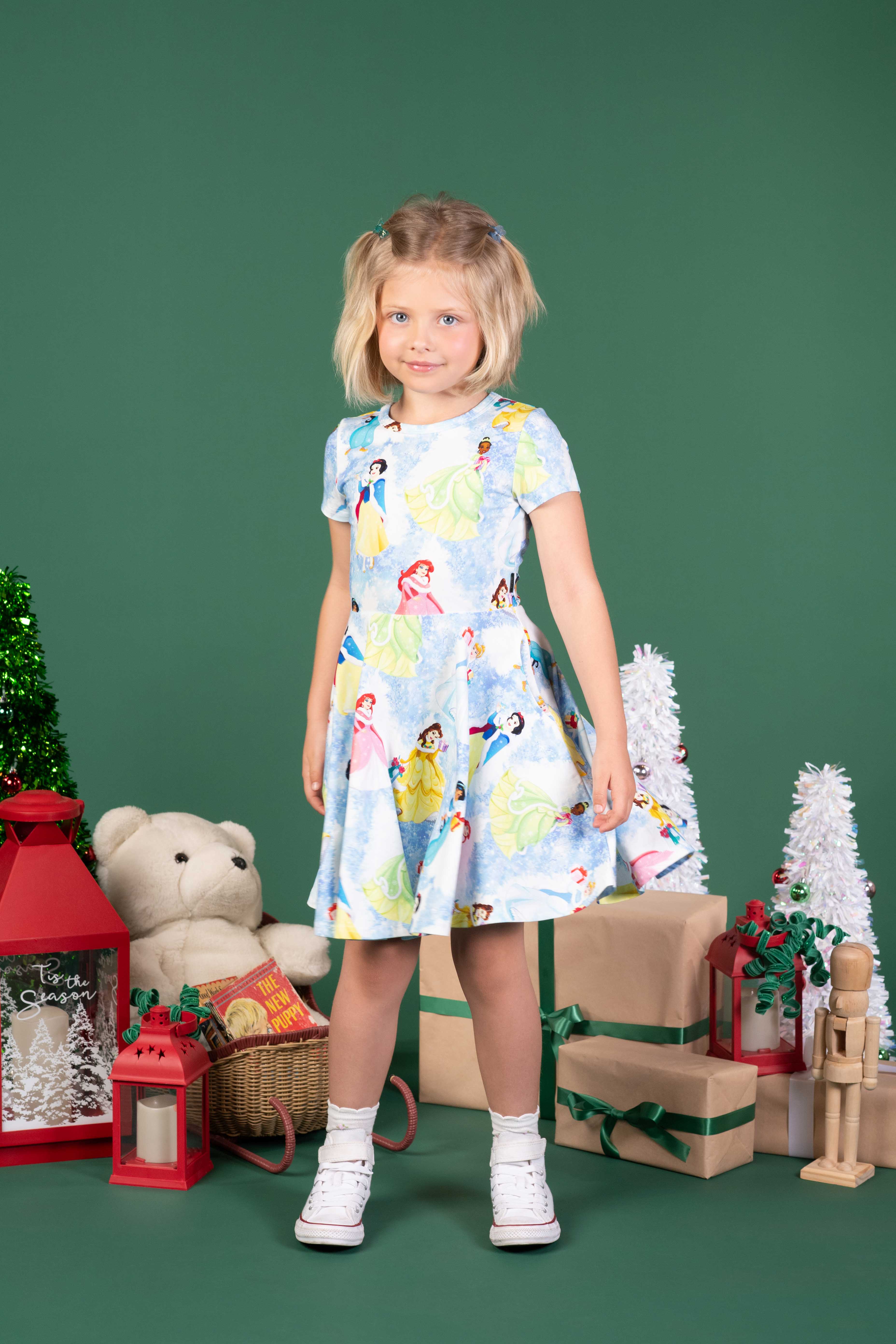 Rock Your Baby Princess Christmas Sparkle Waisted Dress in Blue