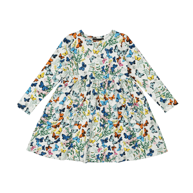 Rock Your Baby Butterflies LS high waisted Dress in Blue