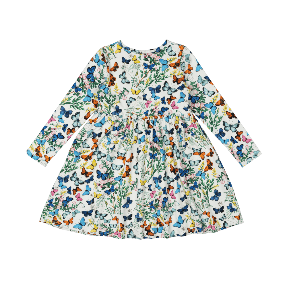 Rock Your Baby Butterflies LS high waisted Dress in Blue