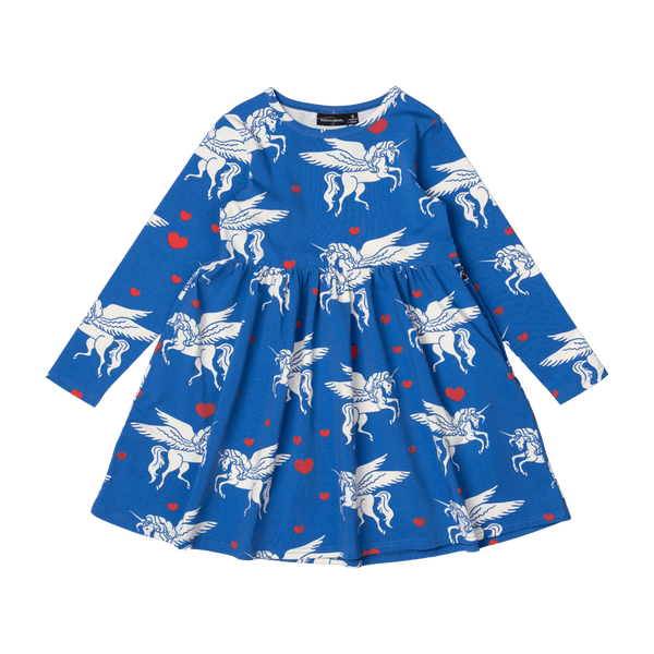 Rock Your Baby Les Licornes LS high waisted Dress in Blue