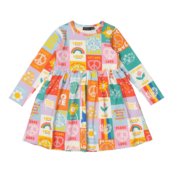 Rock Your Baby Peace & Love LS Dress in Multicolour