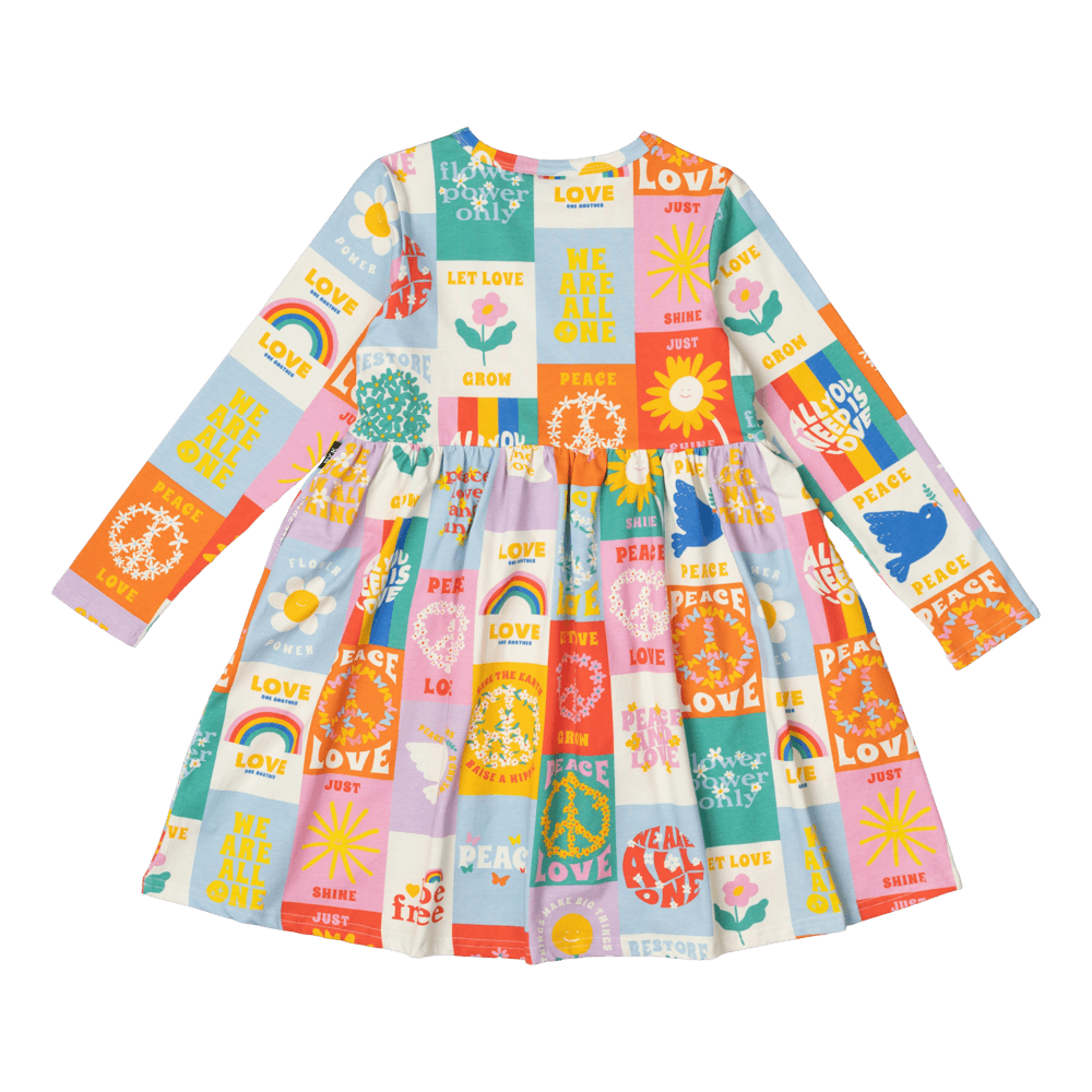 Rock Your Baby Peace & Love LS Dress in Multicolour