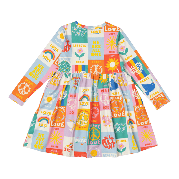 Rock Your Baby Peace & Love LS Dress in Multicolour