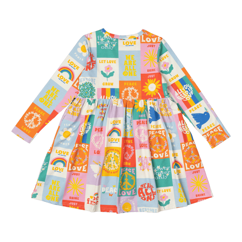 Rock Your Baby Peace & Love LS Dress in Multicolour
