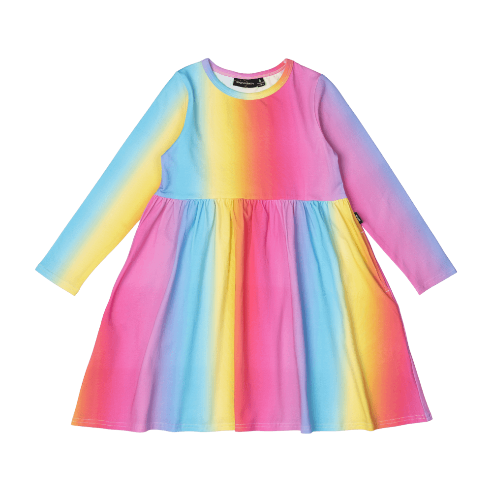 Rock Your Baby Rainbow LS Dress in Rainbow Multicolour