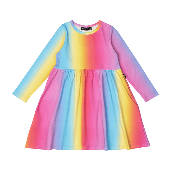 Rock Your Baby Rainbow LS Dress in Rainbow Multicolour