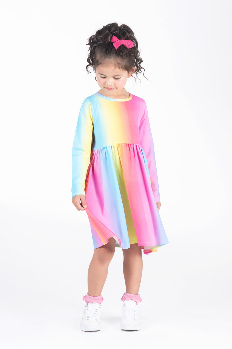 Rock Your Baby Rainbow LS Dress in Rainbow Multicolour