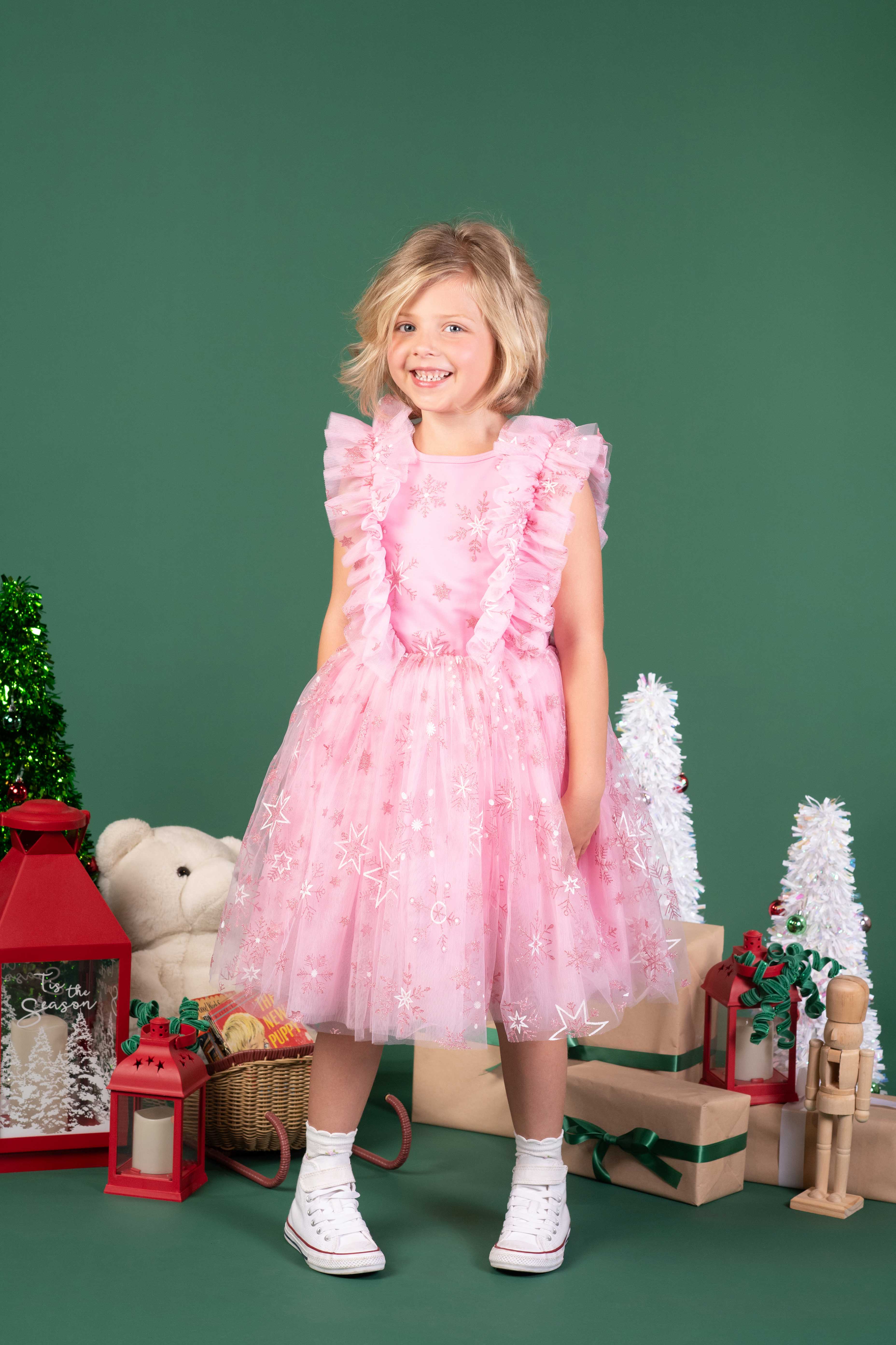 Rock Your Baby Pink Snowflake Party Dress in Pink