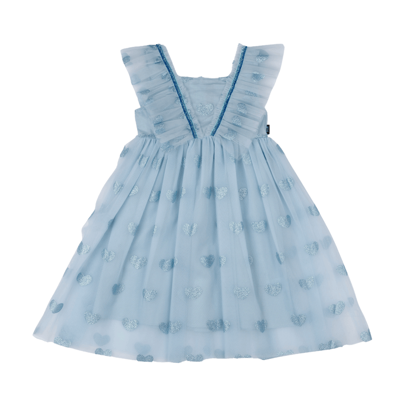 Rock Your Baby Blue Glitter Heart Tulle Dress in Blue