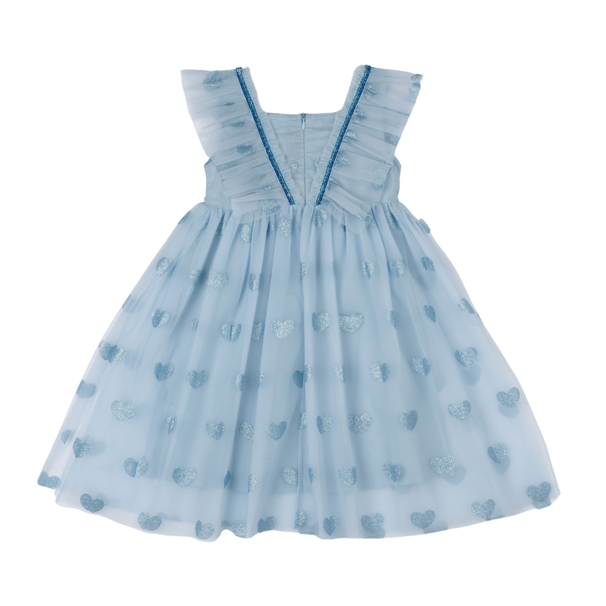 Rock Your Baby Blue Glitter Heart Tulle Dress in Blue