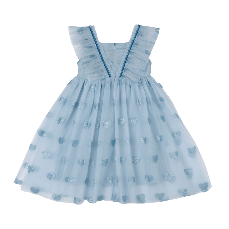 Rock Your Baby Blue Glitter Heart Tulle Dress in Blue