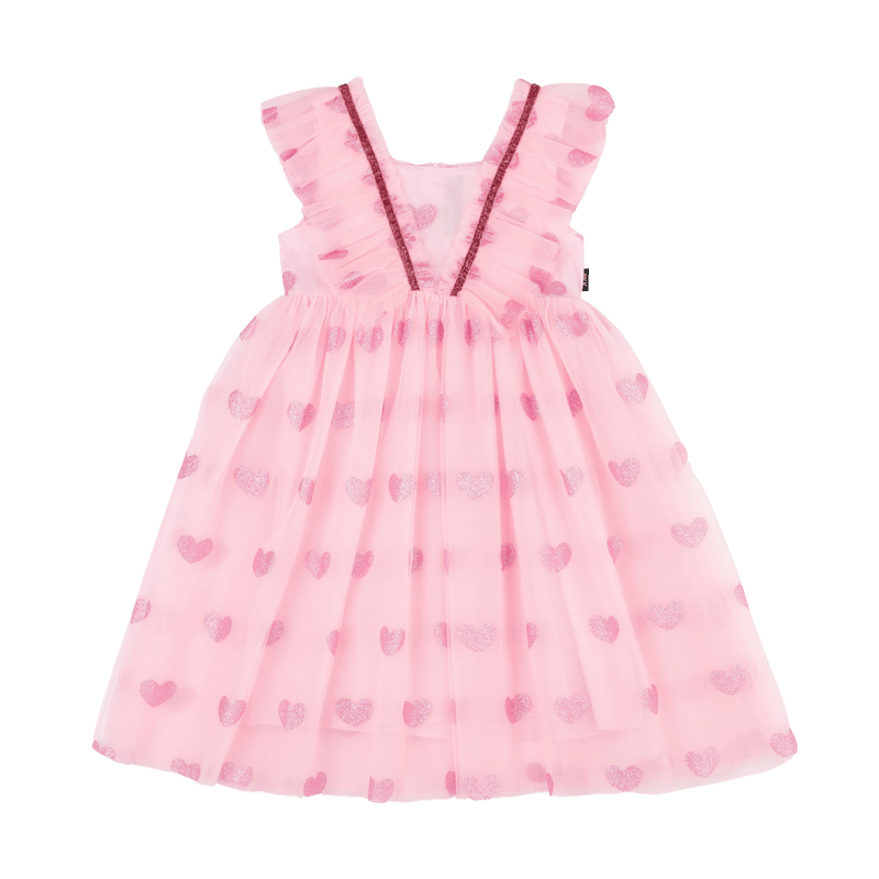 Rock Your Baby Pink Glitter Heart Tulle Dress in Pink
