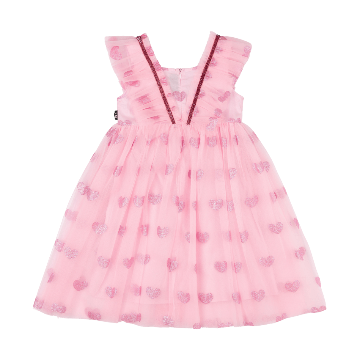 Rock Your Baby Pink Glitter Heart Tulle Dress in Pink