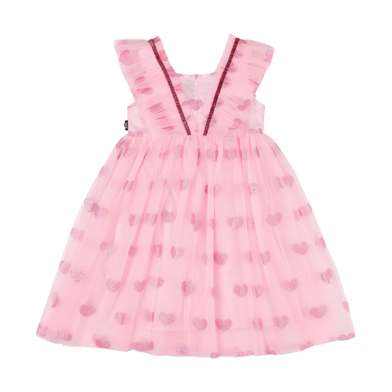 Rock Your Baby Pink Glitter Heart Tulle Dress in Pink