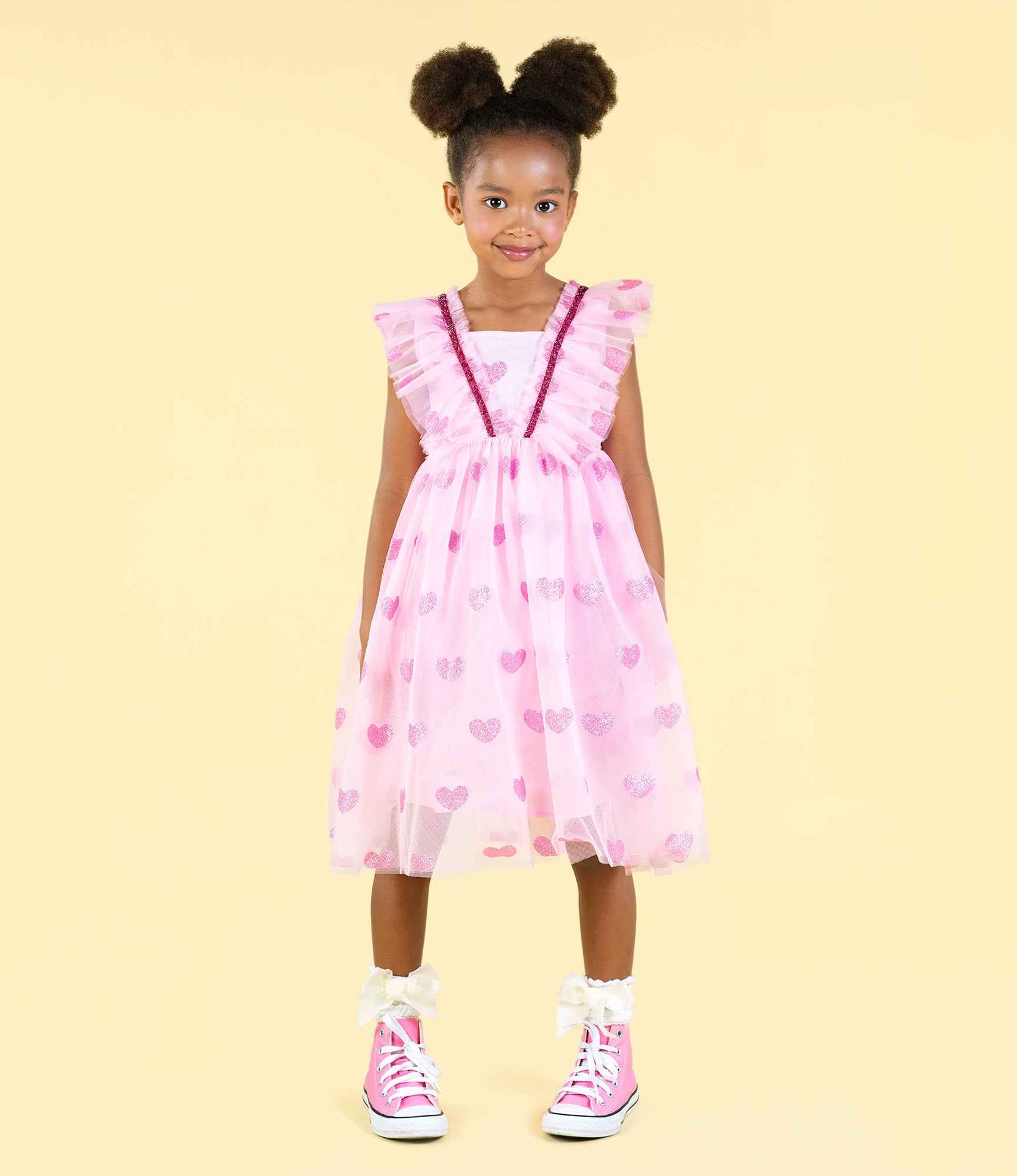 Rock Your Baby Pink Glitter Heart Tulle Dress in Pink