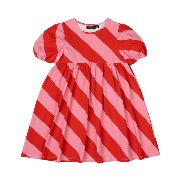 Rock Your Baby Candy Wrap Puff Sleeve Dress Red/Pink Stripe in Multi