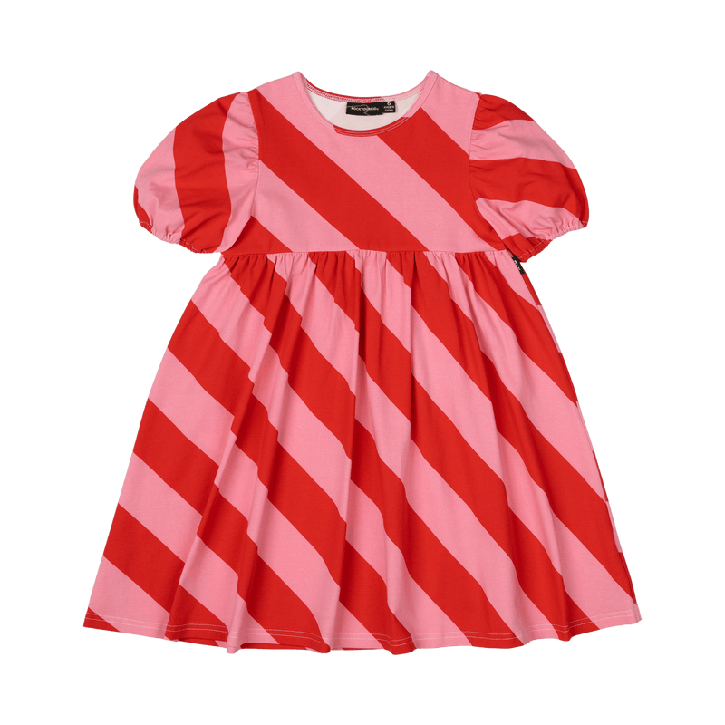 Rock Your Baby Candy Wrap Puff Sleeve Dress Red/Pink Stripe in Multi